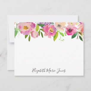 Carte De Correspondance Moderne Elégant rose floral pastel Aquarelle Peony