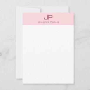 Carte De Correspondance Moderne Monogramme Blush Rose Blanc Simple Chic