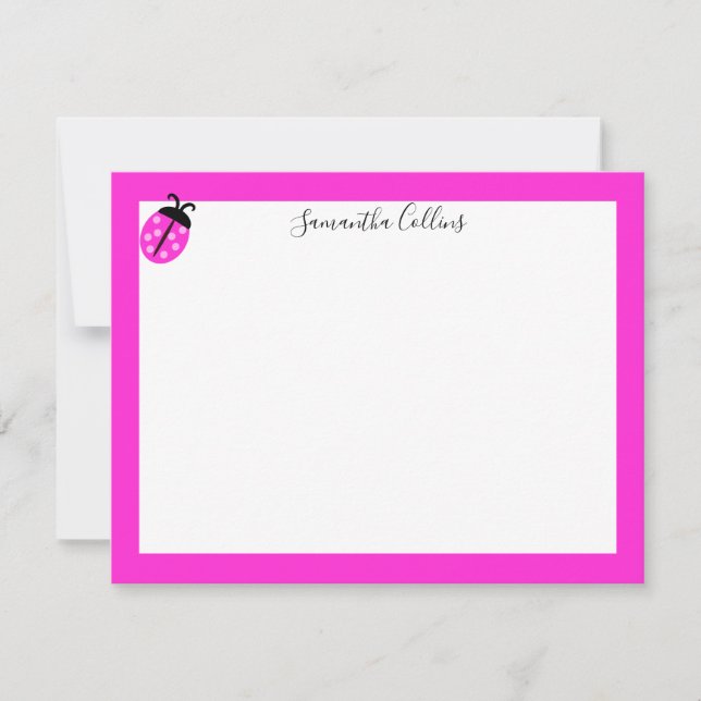 Carte De Correspondance Moderne Personnalisé Pink Ladybug manuscrit (Devant)
