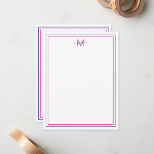 Carte De Correspondance Moderne Preppy rose et bleu marine Monogramme