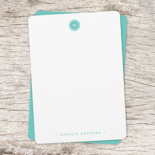 Carte De Correspondance Monogram Aqua Turquoise Modern Minimalist Simple