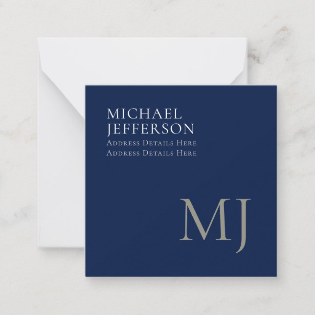 Carte De Correspondance Monogram Plain Dark Blue Trendy Business (Devant)
