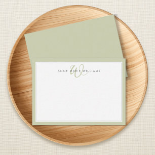 Carte De Correspondance Monogramme à deux bordures vert sauge minimaliste