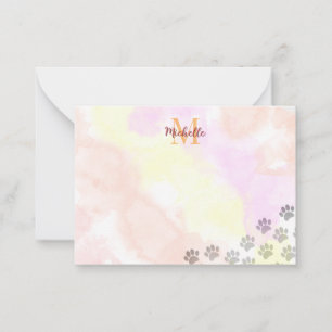 Carte De Correspondance Monogramme aquarelle d'empreintes de patte de chio