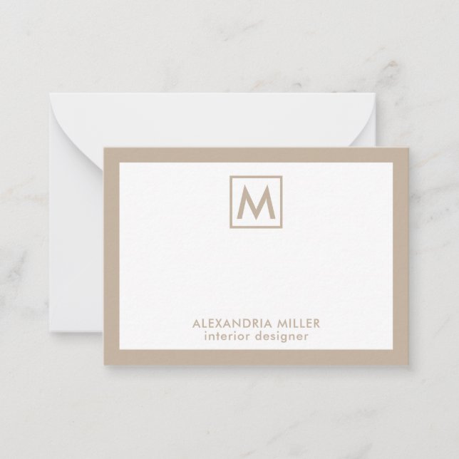 Carte De Correspondance Monogramme blanc beige simple (Devant)