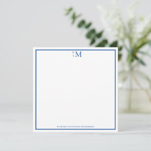 Carte De Correspondance Monogramme Bleu Blanc Couple Mariage Élégant
