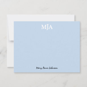 Carte De Correspondance Monogramme bleu clair 3 lettres Initiales moderne
