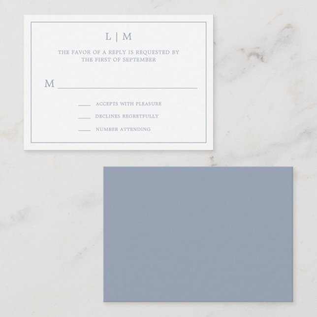 Carte De Correspondance Monogramme bleu foncé simple Mariage élégant RSVP (Devant / Derrière)