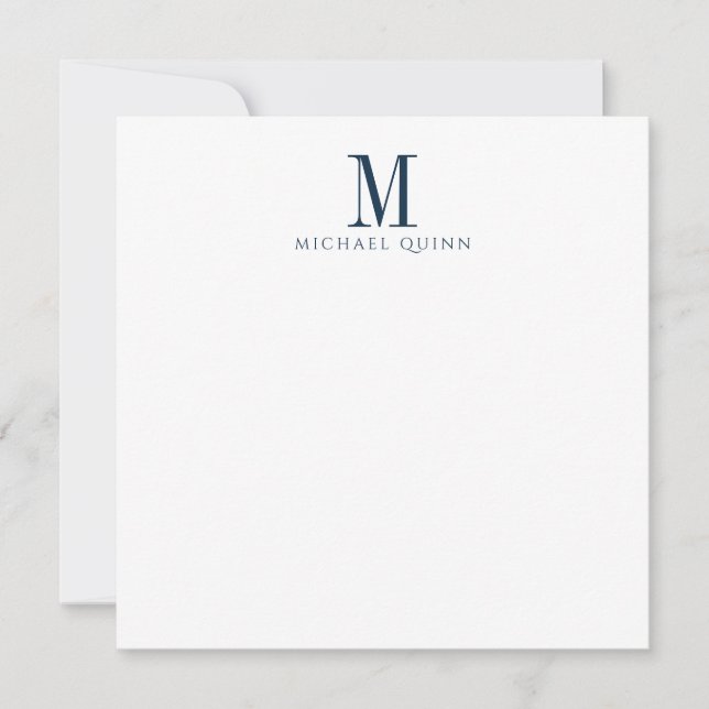 Carte De Correspondance Monogramme Bleu Marine Masculin (Devant)