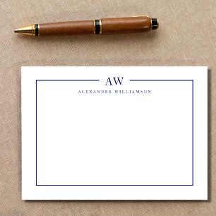 Carte De Correspondance Monogramme bleu marine minimaliste