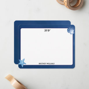 Carte De Correspondance Monogramme bleu marine minimaliste initial