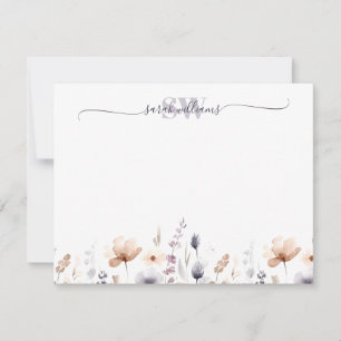 Carte De Correspondance Monogramme Boho Watercolor Fleur sauvage Nom du sc