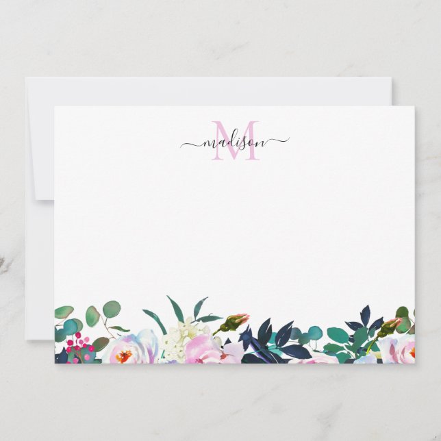 Carte De Correspondance Monogramme botanique de pivoine rose floutée (Devant)