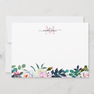 Carte De Correspondance Monogramme botanique de pivoine rose floutée