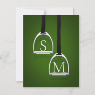 Carte De Correspondance Monogramme Chasseur de fer à sirop vert équestre