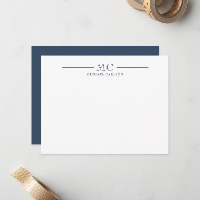Carte De Correspondance Monogramme classique Hommes (Devant/Arrière en situation)