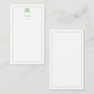 Carte De Correspondance Monogramme d'arbre de palmier vert et blanc Palmet