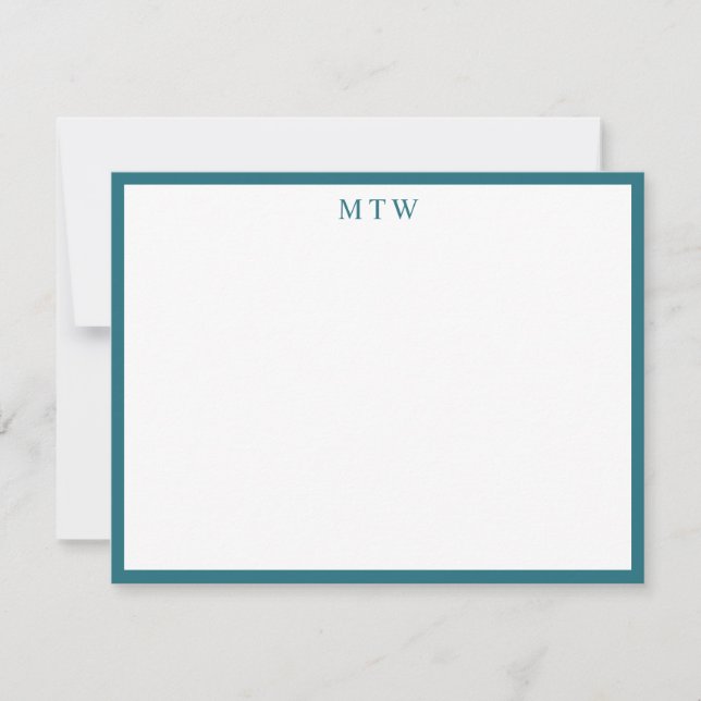 Carte De Correspondance Monogramme de bordure Turquoise minimaliste Gras (Devant)