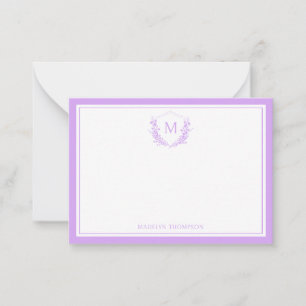 Carte De Correspondance Monogramme de crête florale à double bordure de la
