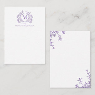 Carte De Correspondance Monogramme de crête Vintage violette classique