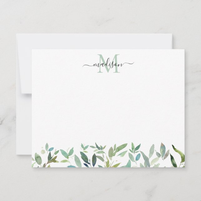 Carte De Correspondance Monogramme de feuillage végétal Eucalyptus (Devant)