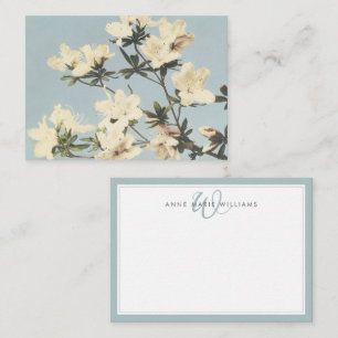 Carte De Correspondance Monogramme de fleurs d'azalée crème blanc vintage