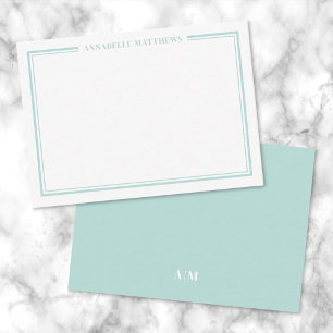 Carte De Correspondance Monogramme de nom minimaliste avec bordure bleu sa