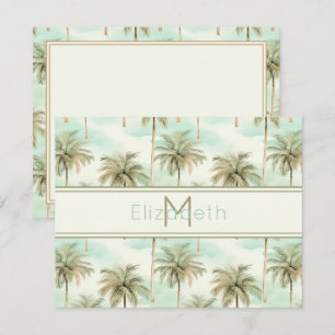 Carte De Correspondance Monogramme de palmiers tropicaux Aqua et Cream