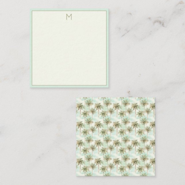 Carte De Correspondance Monogramme de palmiers tropicaux Aqua et Cream (Devant / Derrière)