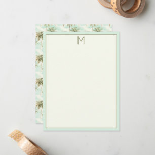 Carte De Correspondance Monogramme de palmiers tropicaux Aqua et Cream
