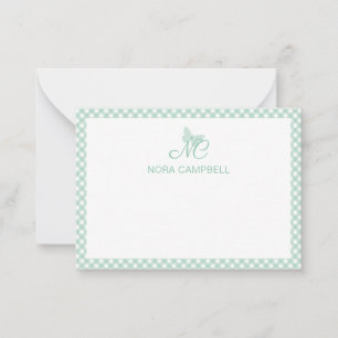 Carte De Correspondance Monogramme de papillon vert à En vichy menthe pers