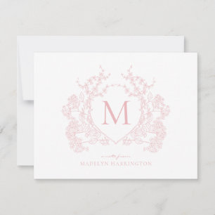 Carte De Correspondance Monogramme de poitrine florale rose pâle classique