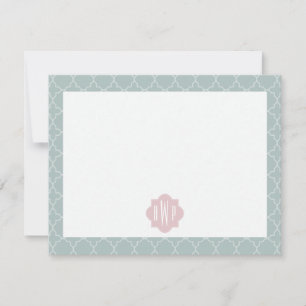 Carte De Correspondance Monogramme de Quatrefoil rose et vert