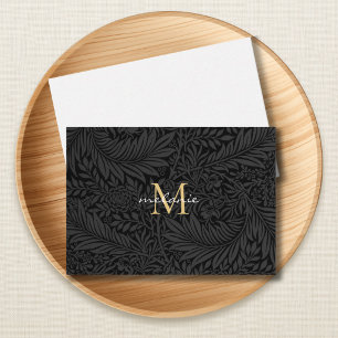 Carte De Correspondance Monogramme de script floral noir élégant or