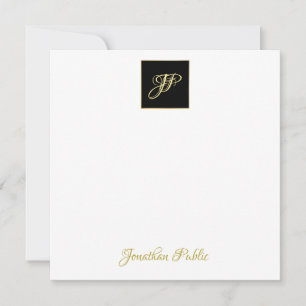 Carte De Correspondance Monogramme de texte d'or à main personnalisée