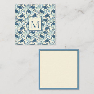 Carte De Correspondance Monogramme de tortue de mer bleu et crème