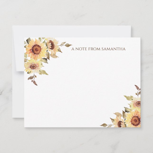 Carte De Correspondance Monogramme de tournesol rustique aquarelle (Devant)