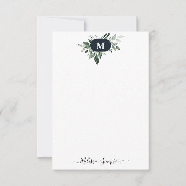 Carte De Correspondance monogramme de verdure personnalisée (Devant)