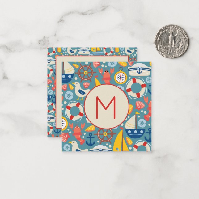 Carte De Correspondance Monogramme de vie marine mignonne (Devant/Arrière en situation)