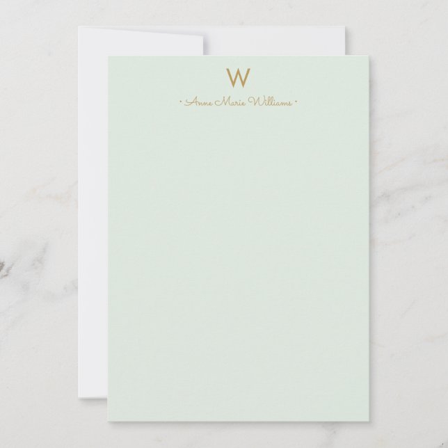 Carte De Correspondance Monogramme d'or moderne Sage Green (Devant)