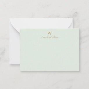 Carte De Correspondance Monogramme d'or moderne Sage Green