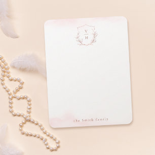 Carte De Correspondance Monogramme d'or rose crête personnalisée Papier à