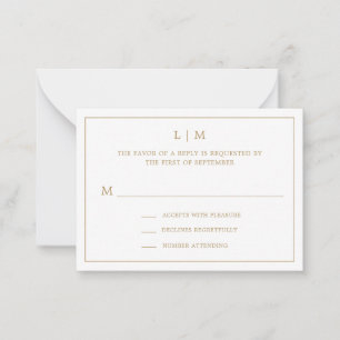 Carte De Correspondance Monogramme d'or simple mini mariage RSVP