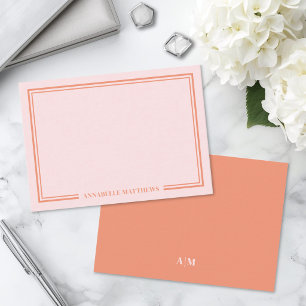 Carte De Correspondance Monogramme double bordure rose et orange