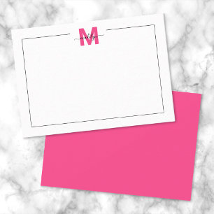 Carte De Correspondance Monogramme élégant en rose vif écriture cursive