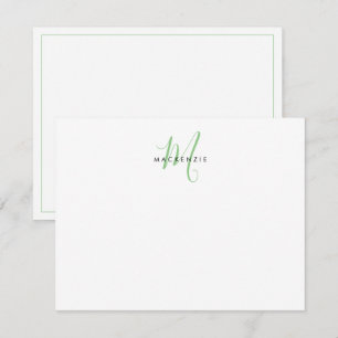 Carte De Correspondance Monogramme élégant moderne blanc vert écriture
