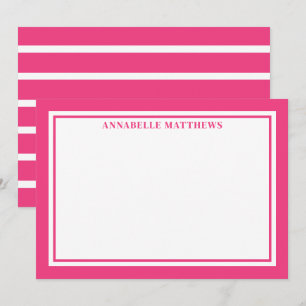 Carte De Correspondance Monogramme élégant rayé rose