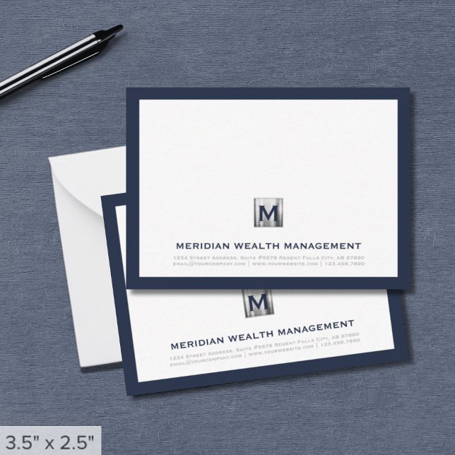 Carte De Correspondance Monogramme en argent bleu professionnel (Créateur téléchargé)