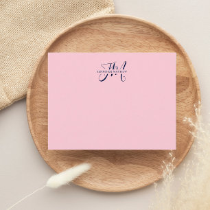 Carte De Correspondance Monogramme en bleu rose et bleu marine