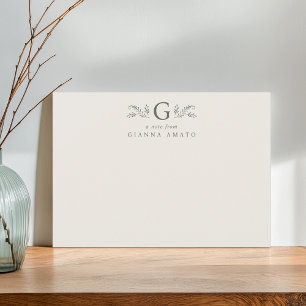 Carte De Correspondance Monogramme et nom botanique Vert & Crème